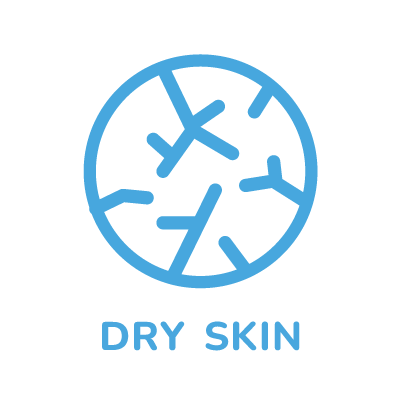 Icon for dry skin with blue snowflake design on a white background