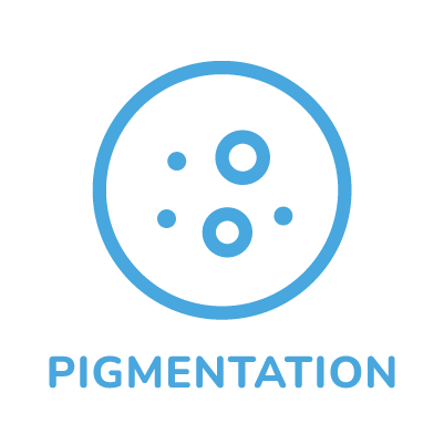 Logo with blue circles and the word 'Pigmentation' on a white background