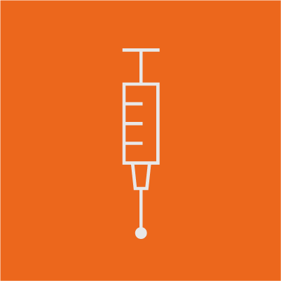 White syringe icon on an orange background